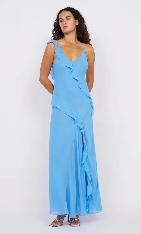 women's one-shoulder dressesAIDA FRILL DRESS - AZURE