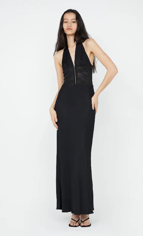 women's velvet dressesAKARI HALTER DRESS - BLACK