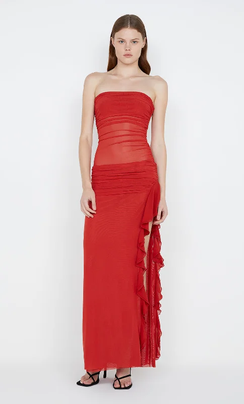 women's striped dressesCELYSE STRAPLESS DRESS - ROUGE