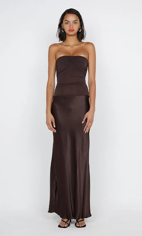 women's work dressesDUA STRAPLESS DRESS - DARK CHOCOLATE