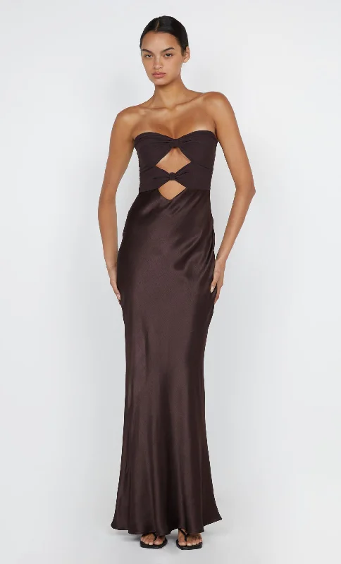 women's cotton dressesHALLE STRAPLESS DRESS - CHOCOLATE