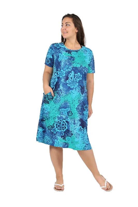 women's vintage dressesLa Cera Plus Size Blue Floral Print A-Line Dress