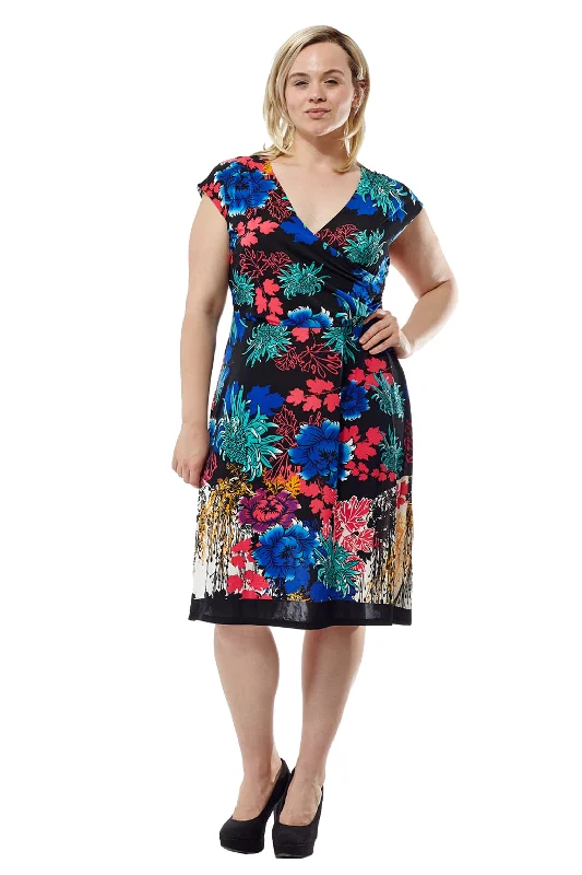 women's denim dressesLa Cera Plus Size Multi Print Cross-Over Front Dress