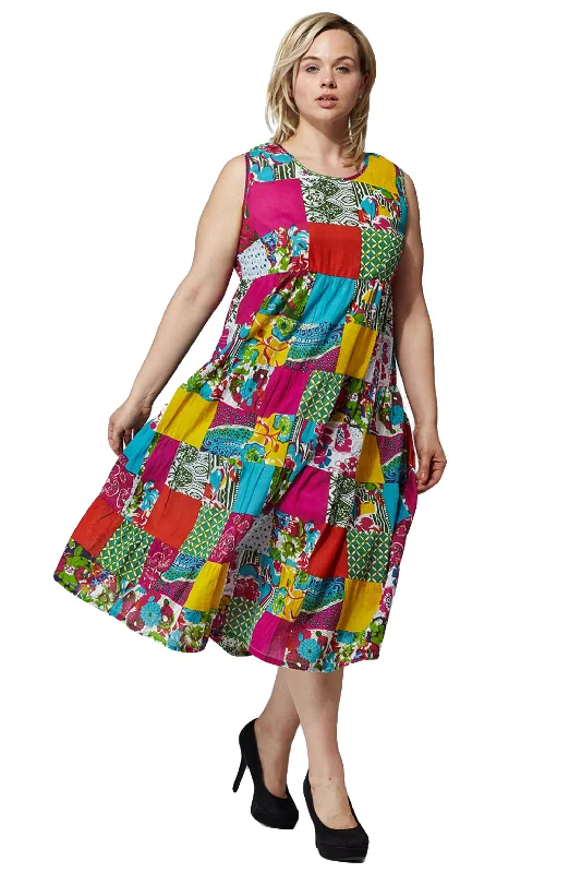 women's cotton dressesLa Cera Plus Size Multicolored Patchwork Dress