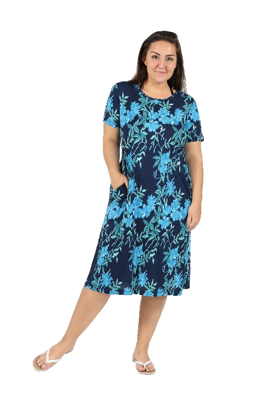 women's eco-friendly dressesLa Cera Plus Size Navy Floral Print A-line Dress