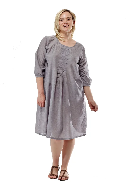 women's maxi dressesLa Cera Plus Size Pleated Front Chambray Dress