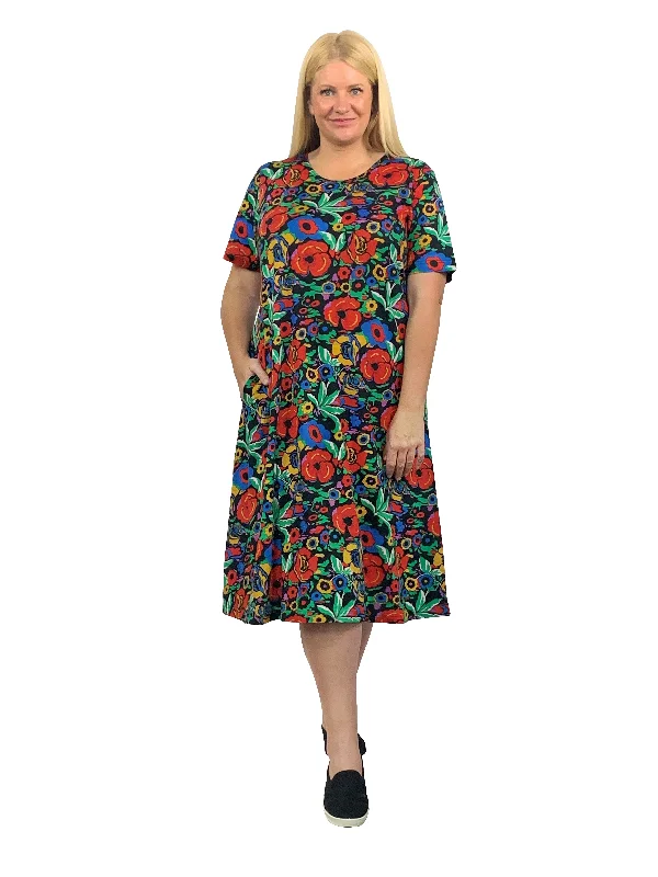 women's maximalist dressesLa Cera Plus Size Printed Cotton Knit A-Line Dress