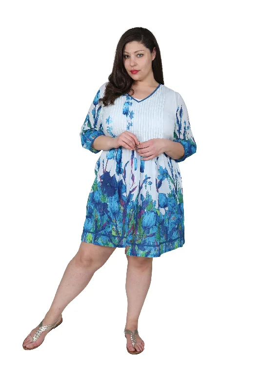 women's short-sleeved dressesPlus Size Tulip Print Pleated Tunic Dress