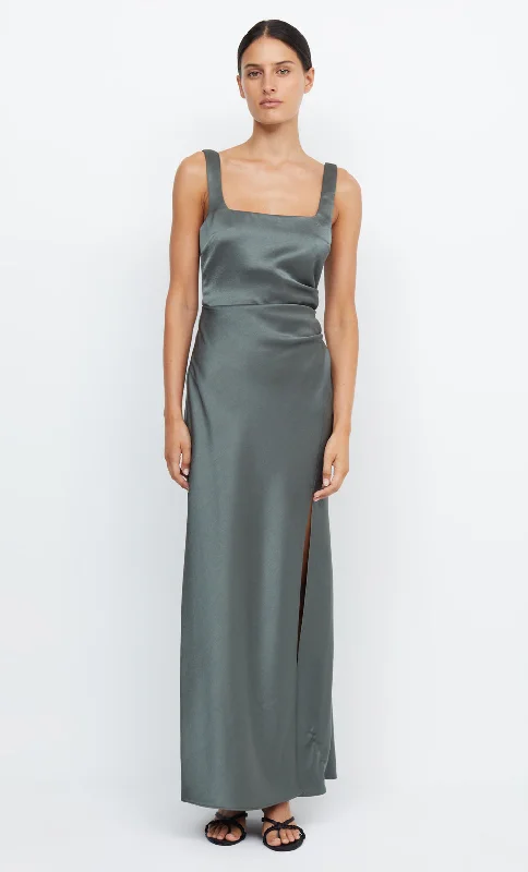 women's metallic dressesTHE DREAMER SQUARE NECK DRESS - DARK WILLOW