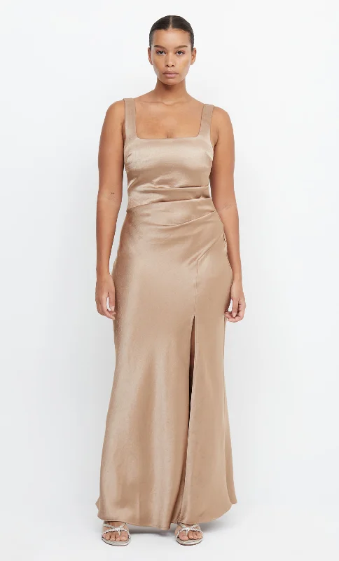 women's pear-shaped body dressesTHE DREAMER SQUARE NECK DRESS - GOLDEN