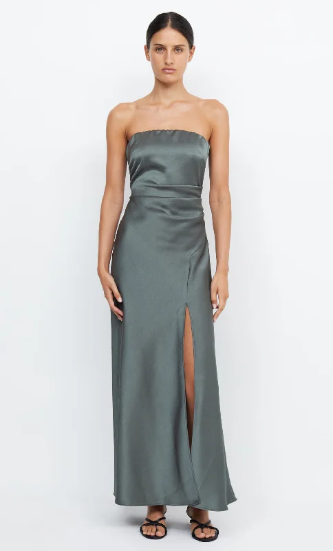 women's minimalist dressesTHE DREAMER STRAPLESS DRESS - DARK WILLOW