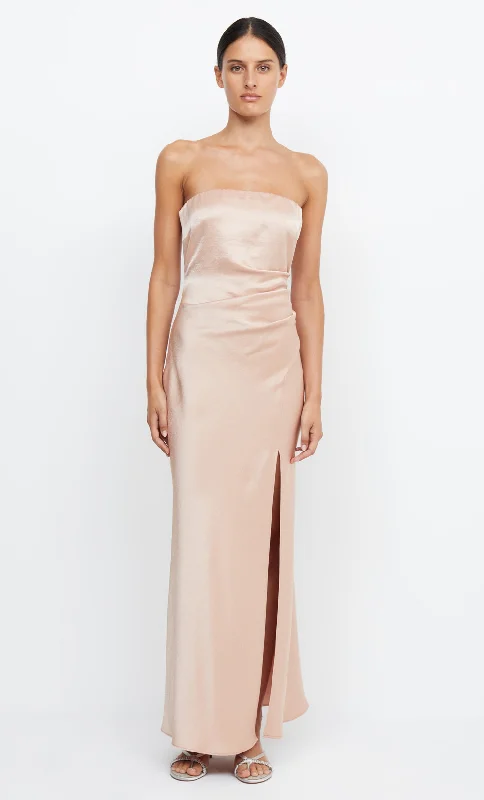 women's solid color dressesTHE DREAMER STRAPLESS DRESS - ROSE GOLD