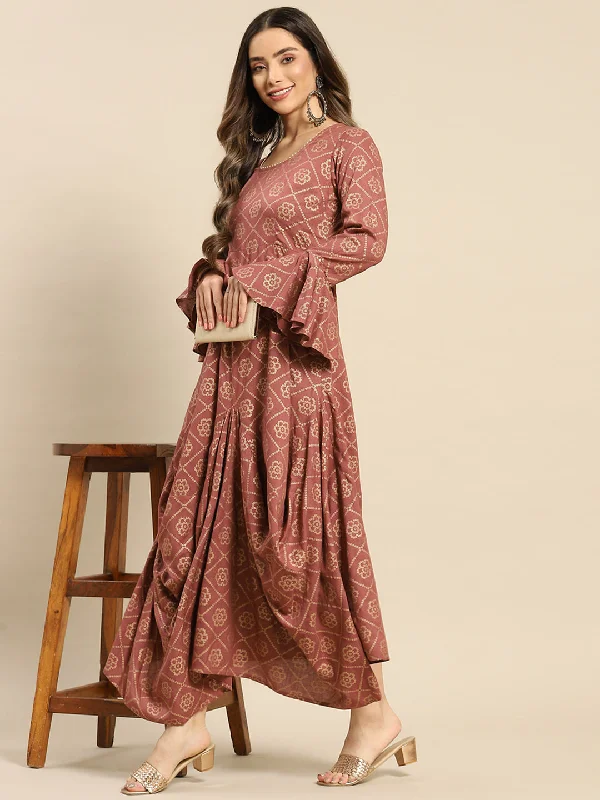 solid color maxi dressesBell Sleeve Long Dress With Front Drape-Tp0354Rp38-S