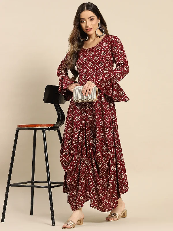 maxi dresses with zippersBell Sleeve Long Dress With Front Drape-Tp0354Rp39-S