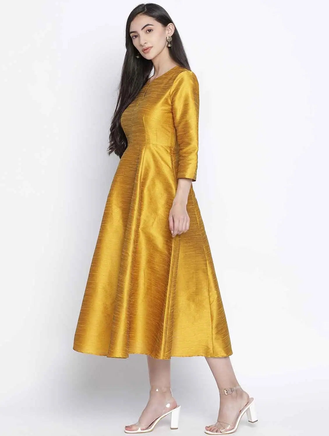 maxi dresses for girlsGlitter Gold Dupion Silk Women Long Dress