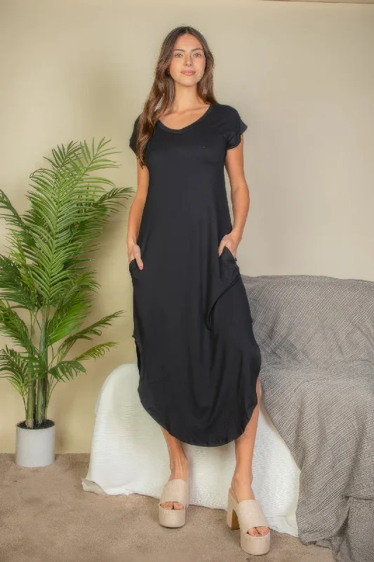 maxi dresses with mermaid silhouettesHidden Pocket Batwing Sleeve V Neck Long Dress