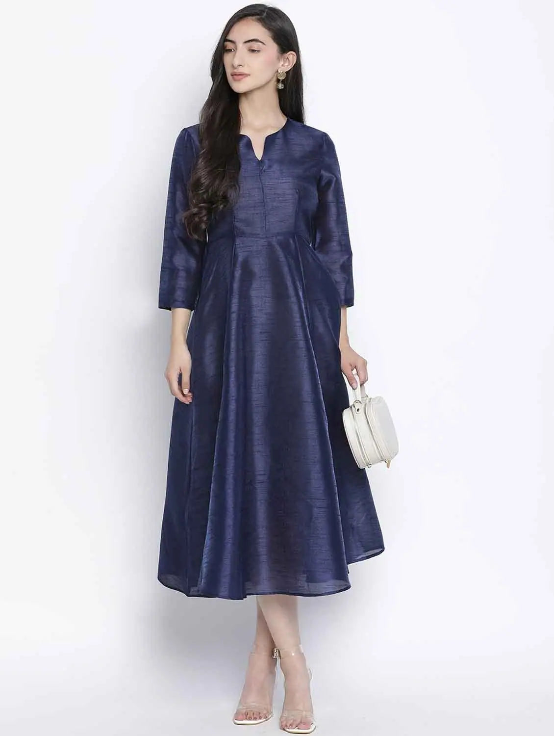 maxi dresses for bridesmaidsLazzle Navy Blue Dupion Silk Women Long Dress