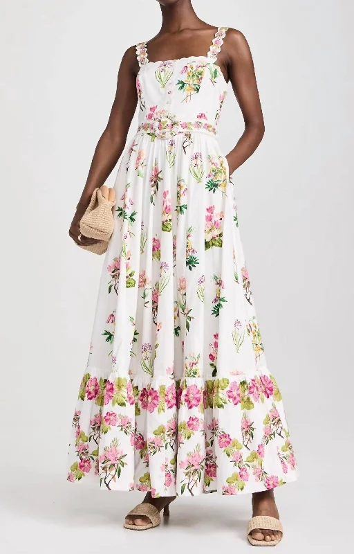 maxi dresses for autumnLong Dress With Buckle Belt In White Floral