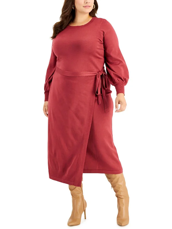 maxi dresses for officePlus Womens Faux Wrap Long Sweaterdress