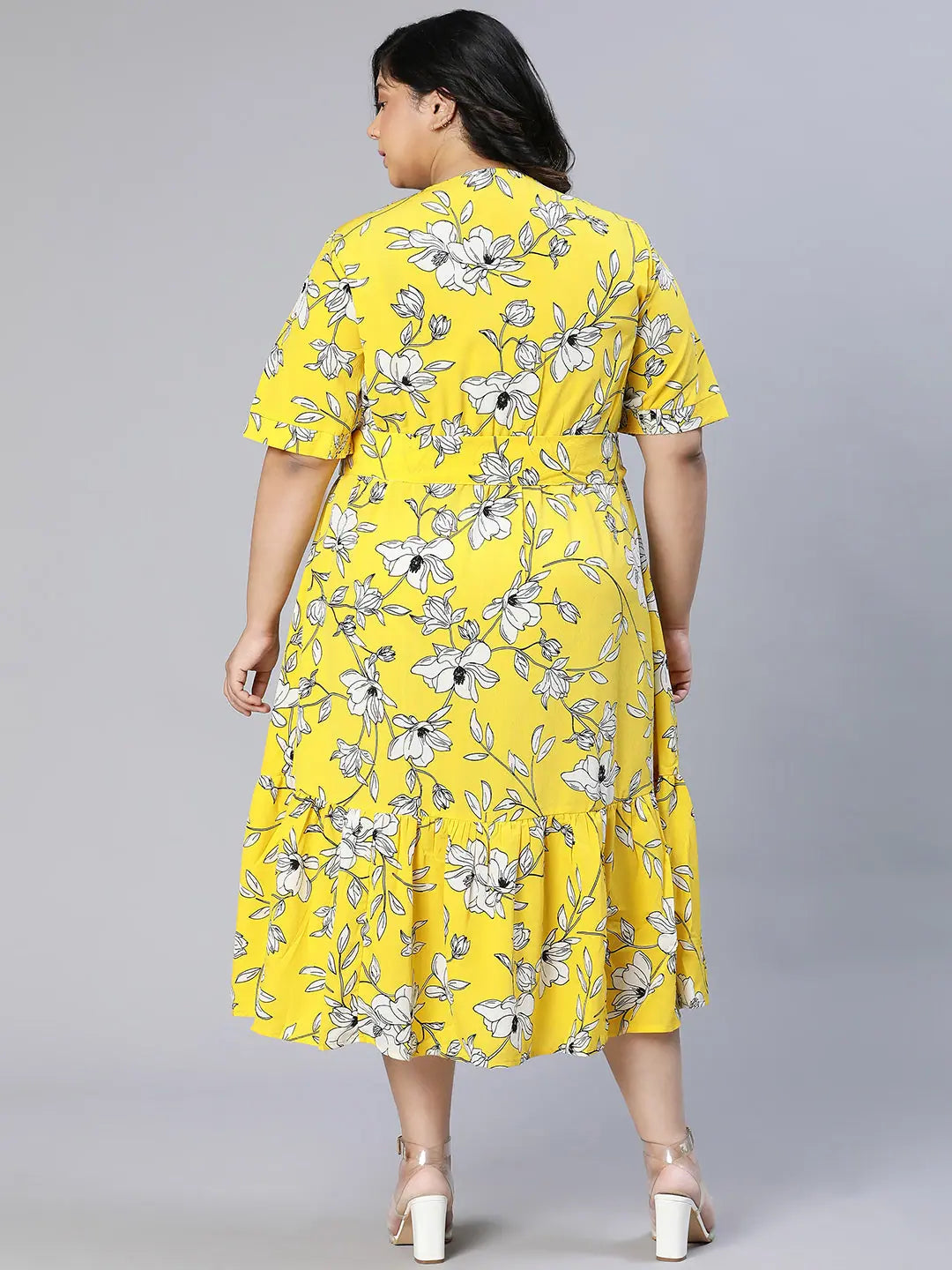 maxi dresses for outdoor weddingsQueen Yellow Floral Print Women Plus Size Long Dress