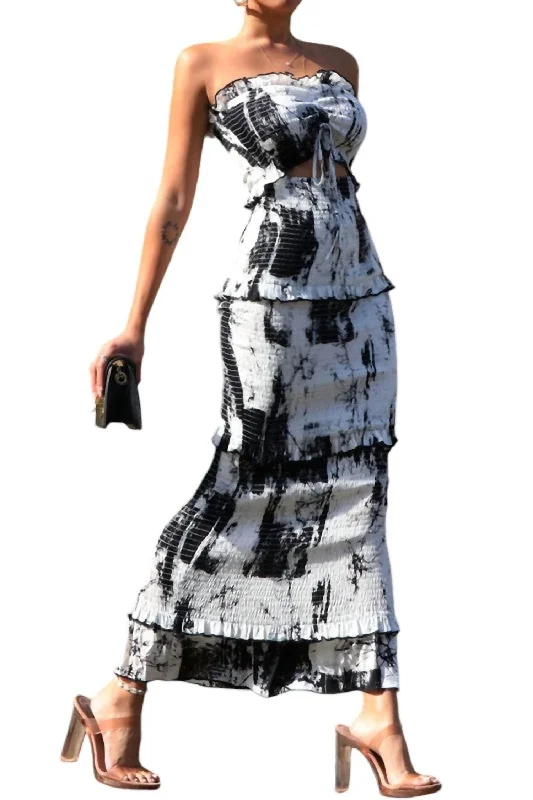 maxi dresses for casual FridaysSmocked Long Dress In Black/white