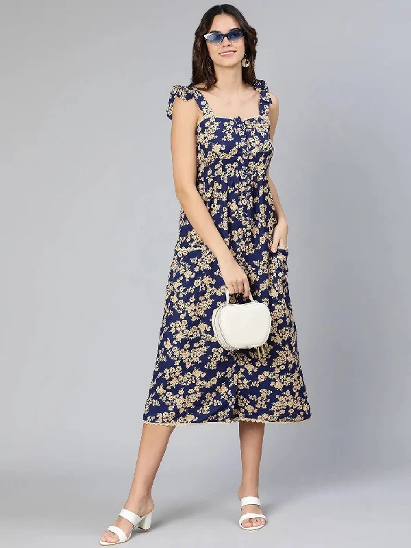 maxi dresses for casual strollsSolaced blue floral print women long dress