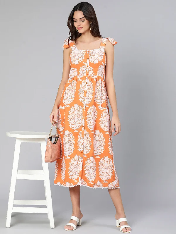 maxi dresses with halter necksTruffle orange printed women long dress