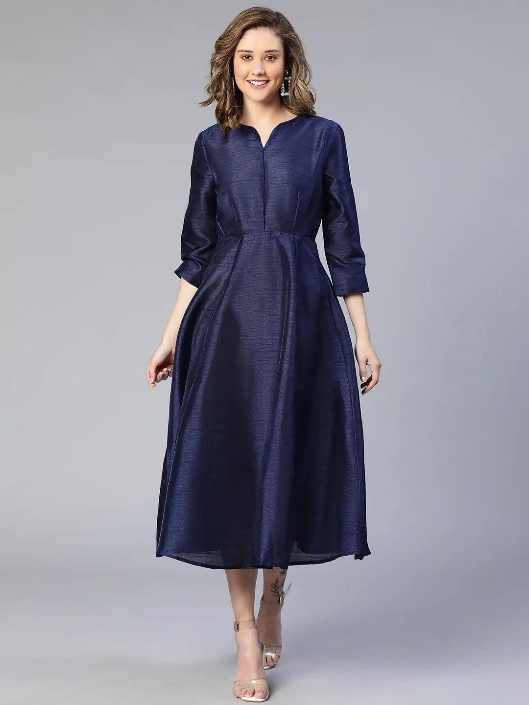 maxi dresses with pleatsWealthy Navy Blue Women Long Dress