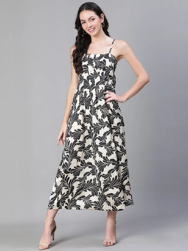 maxi dresses for travelWomen Floral Print Shoulder Strapped Black Long Dress-S23500WDR001