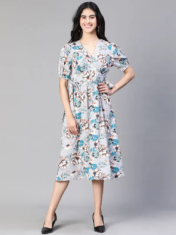 maxi dresses for petite womenWomen Multicolor Floral Print Tie-Up Long Flared Dress-S23122WDR002