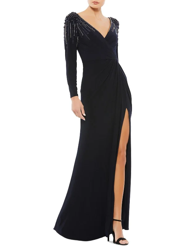 maxi dresses with rufflesWomens Embellished Long Wrap Dress